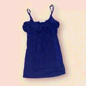 Women's M Royal Blue Silk Ruffle Mini Dress Sleeveless Smocked